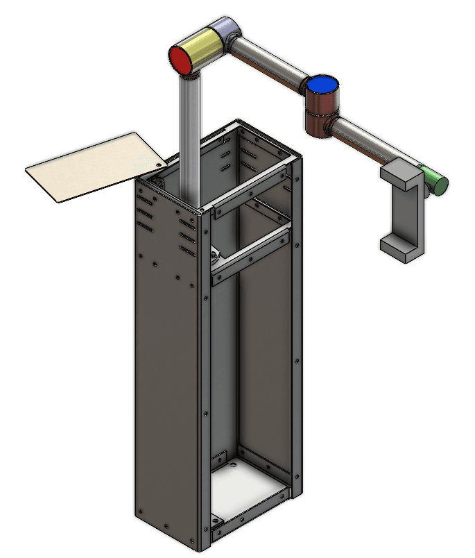 CAD assembly of the couch device holder linkage packaged inside the armrest frame