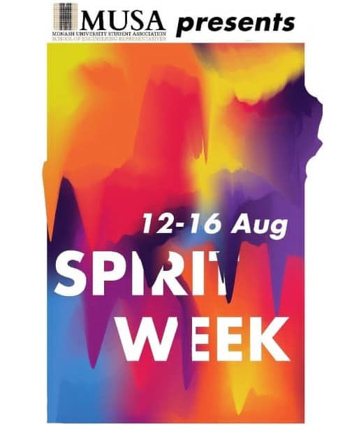 MUSA Spirit Week poster with a poured-paint gradient behind heavy display type
